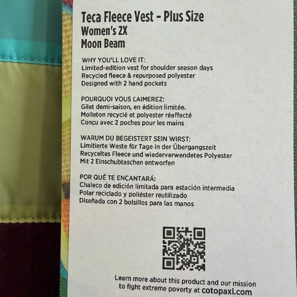 NWT Women’s 2x Cotopaxi Teca Plum Fleece Vest with Aqua and Lime Stripes - Picture 4 of 5